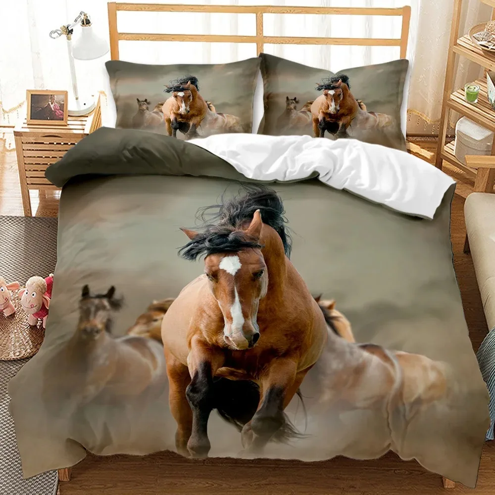 

Horse Bedding Set Queen Size,Pony Decorative 23pcs Bedding Set Horse Freedom Runs Gallop Farm Print Soft Polyester Duvet Cover