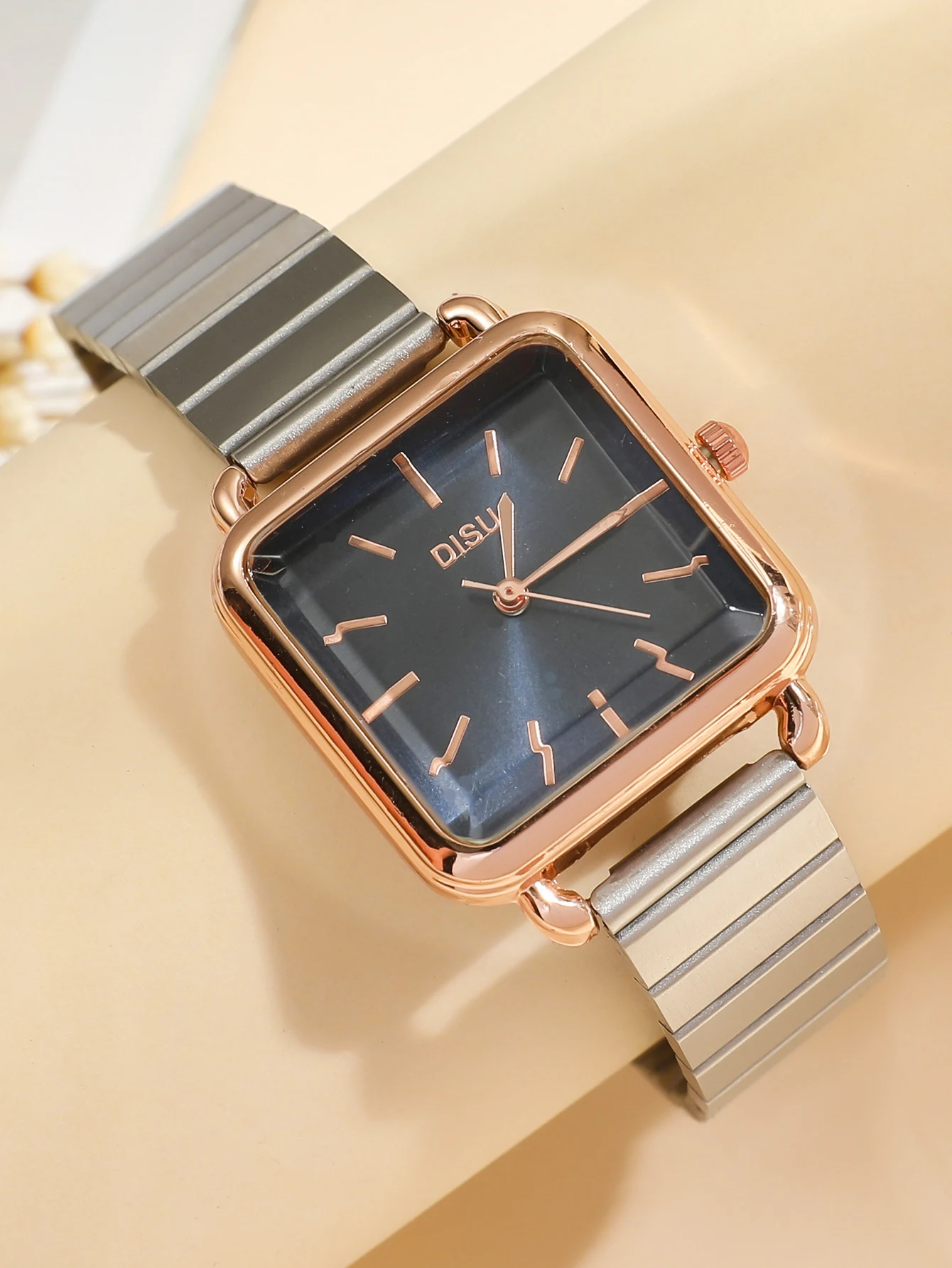 A Classic Fashion Business Square Stainless Steel Strap Women\'s Quartz Watch. For Daily Life