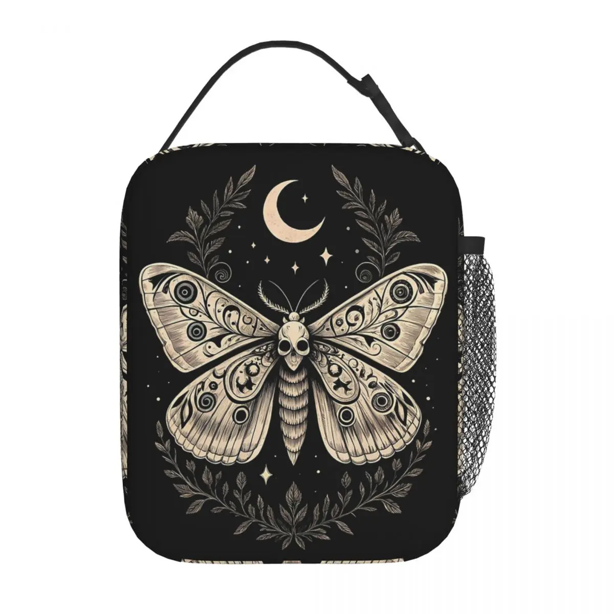 Mystical Gothic Skull Moth And Flower Insulated Lunch Bag for Women Kids Leakproof Food Boxes Thermal Lunch Box Tote