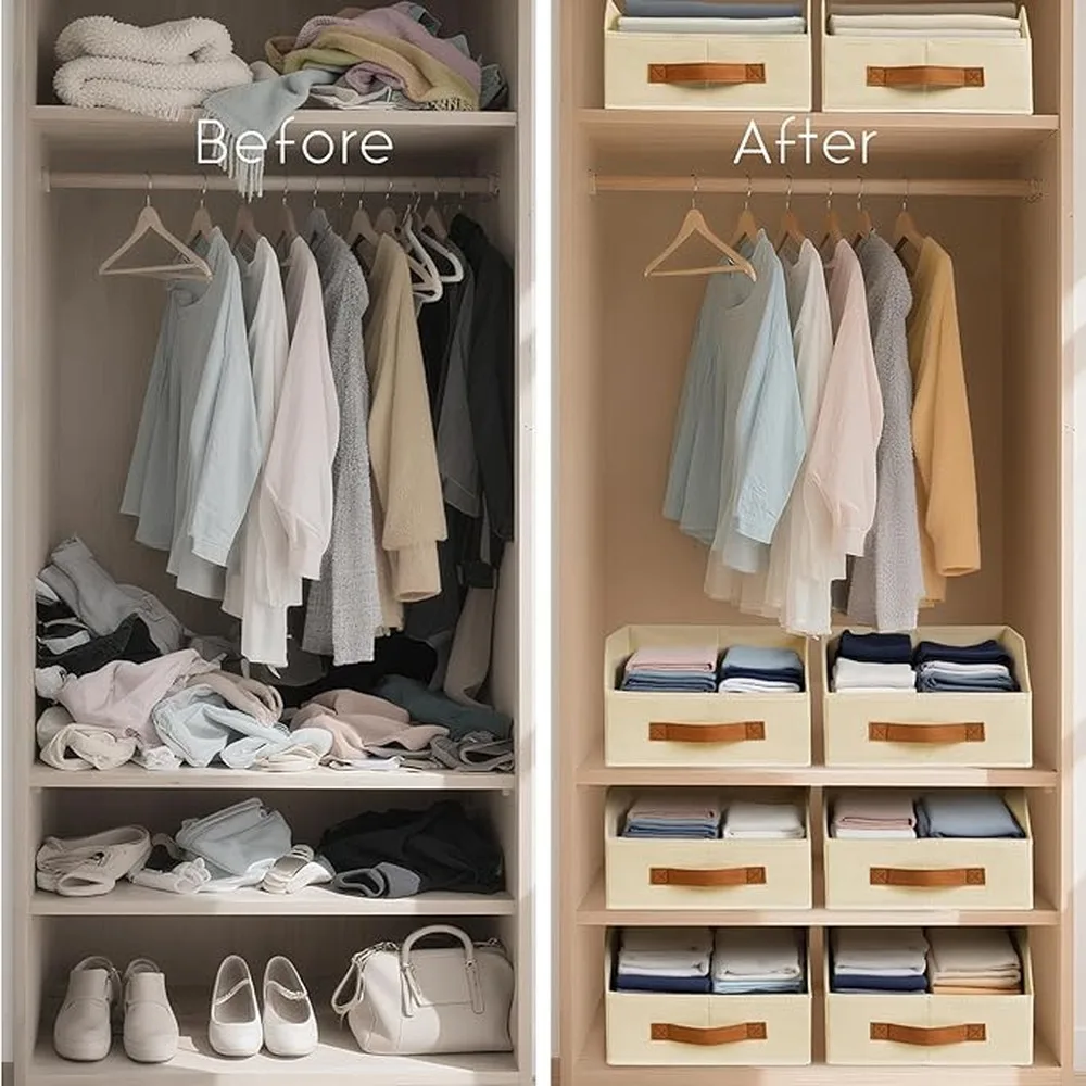 Collapsible Storage Basket Fabric Storage Bin Nonwoven Box Foldable Basket Closet