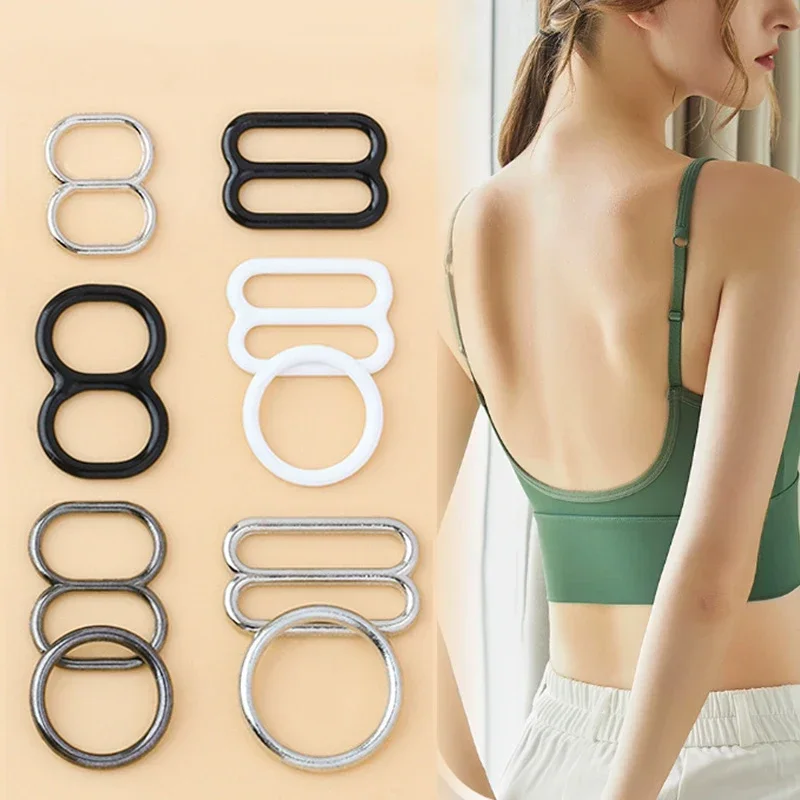100Sets 6-20mm Bra Shoulder Strap Metal Buckles Bikini O Ring Clasps Underwear Tri-glide Slider Buckle DIY Sewing Accessories
