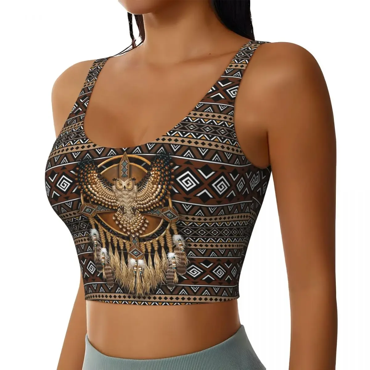 Custom Native American Owl Tribal Women Sports Bras High Impact Vest Gym Workout Yoga Crop Tank Tops