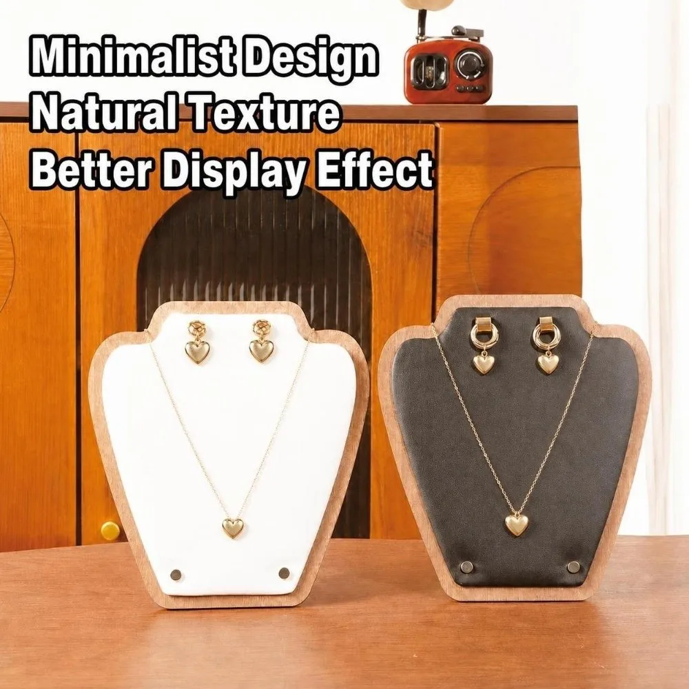 Removable Necklace Earrings Display Stand Storage Leather Wood Necklace Chain Hanger Jewelry Display Board