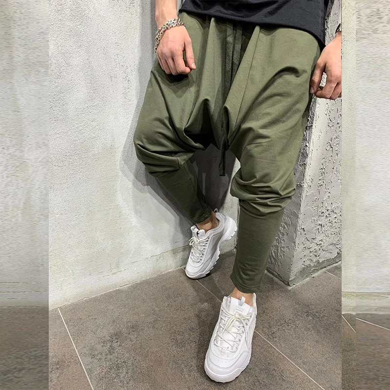 Men's Pants New Hip-hop Trend Trousers Loose Solid Color Small Feet Streetwear Sports Casual Harem Pants Full Length Trousers