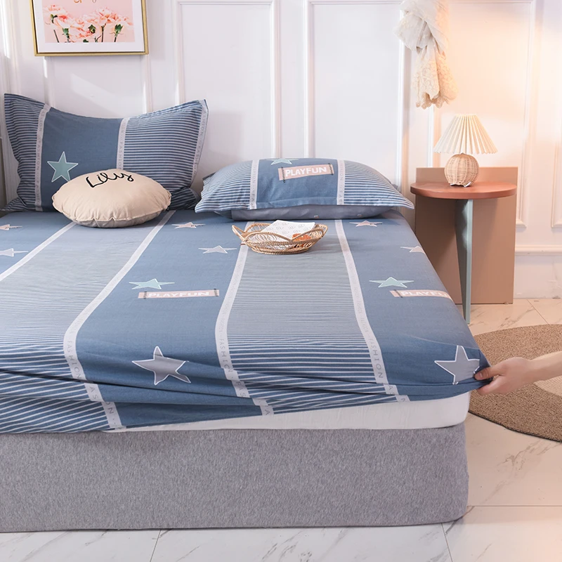 New Product 1pcs 100% Cotton Printing bed mattress set with four corners and elastic band sheets(pillowcases need order)