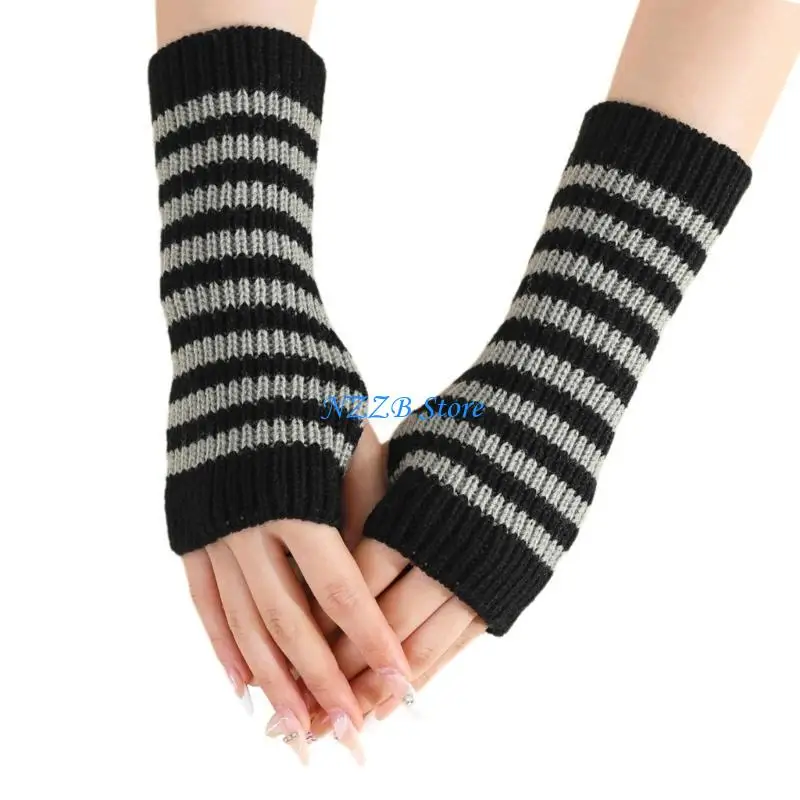 T21F 2pack قفازات مخططة غير رسمية قفازات حماية للطقس البارد قفازات شبابية عصرية للأنشطة الخارجية #5