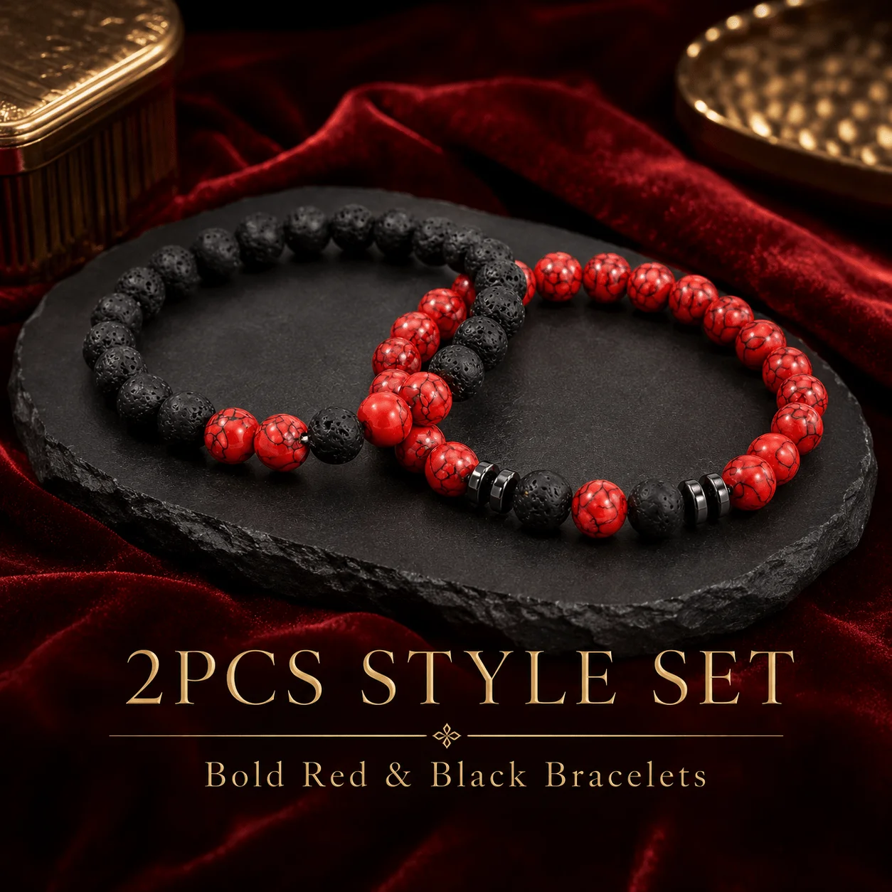 2pcs 8mm Fashionable Bohemian Multi-Color Bracelets, for Black and Red Contrast Accessories, Graduation Season, Birthday Gifts