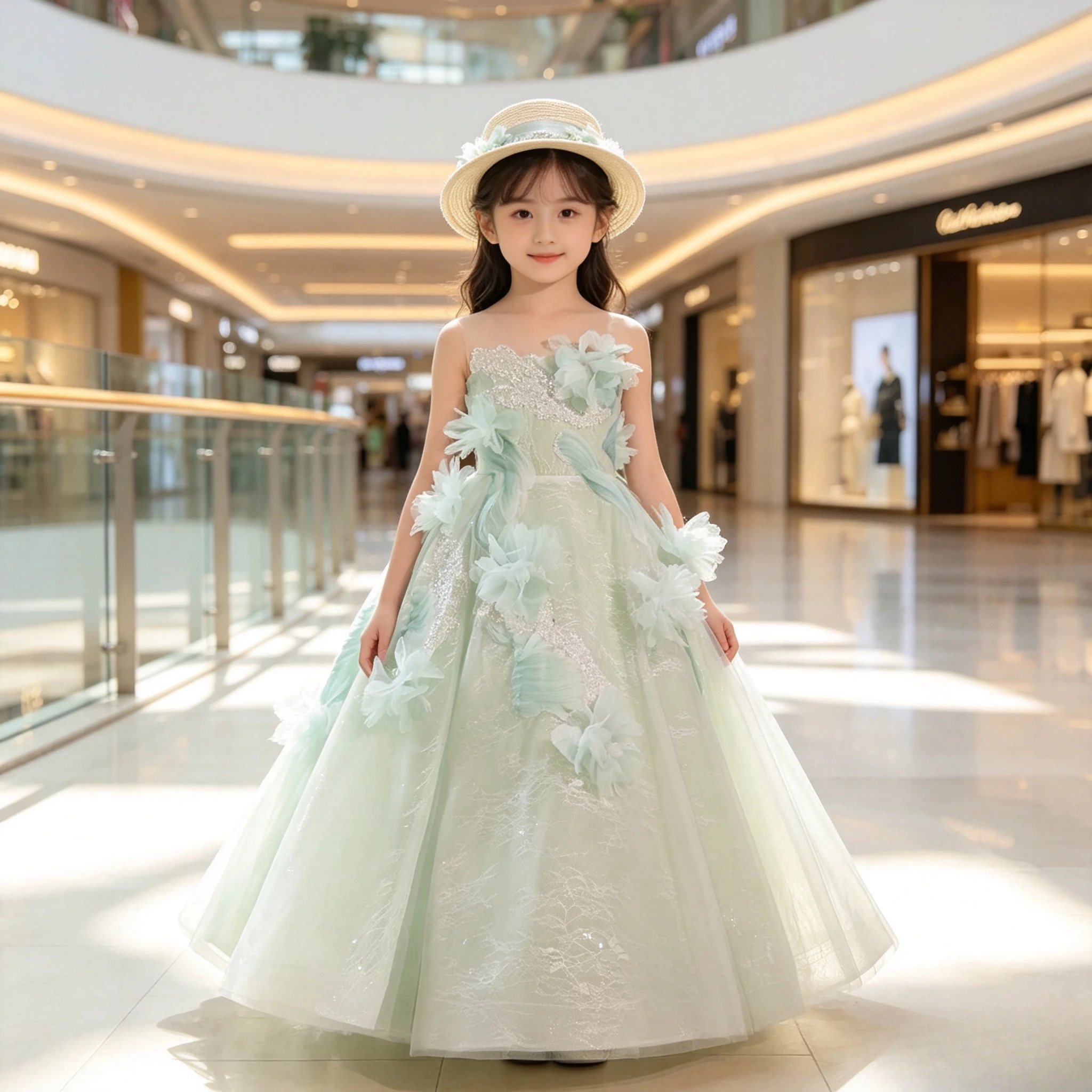 High-End Light Luxury Tulle Puffy Evening Gown For Girls, Unique Performance Dress Party Costume Forest Style Kids Host & Piano