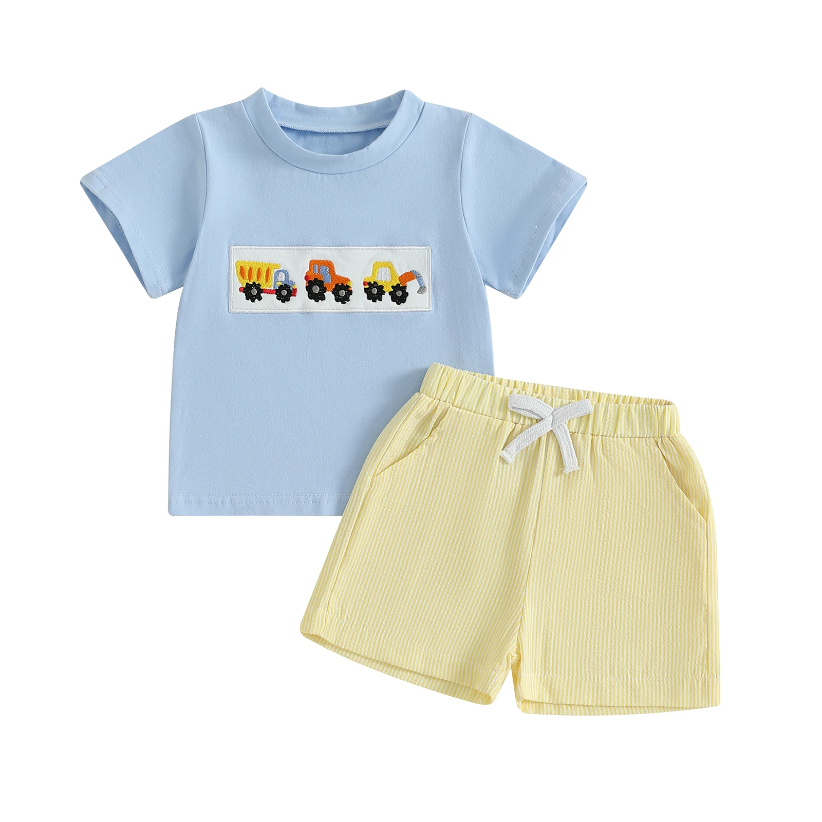 

Baby Boy Dinosaur Print Short Sleeve Round Neck T-Shirt Denim Shorts 2Pcs Set for Summer Outfit