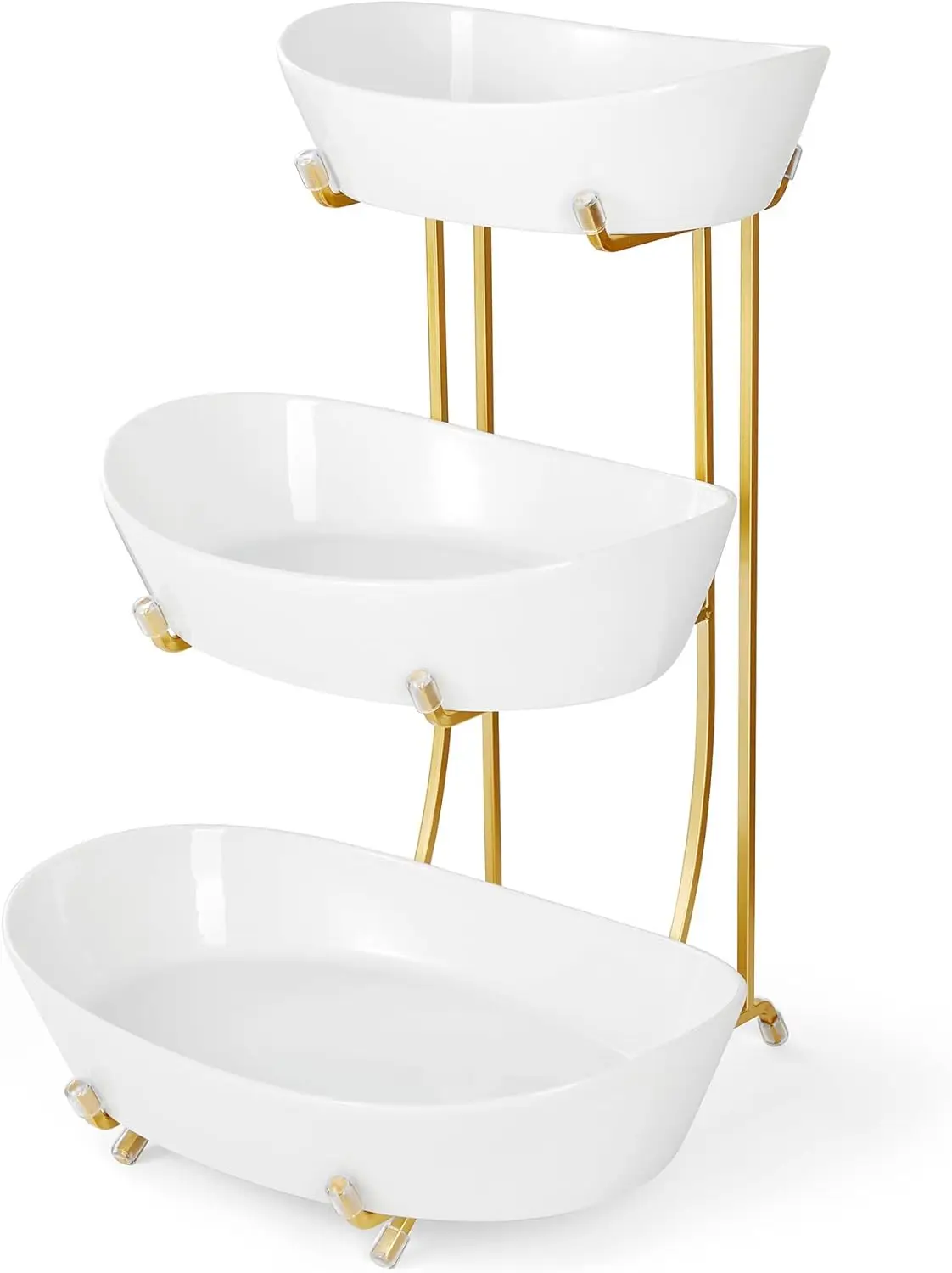 

3-Tier Ceramic Fruit Basket with Metal Stand, No Assembly Required for Kitchen Countertop Display