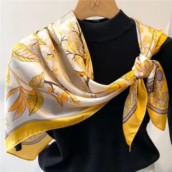 1pcs 70cm Fallen Leaf Autumn Yellow Silk Scarf for Women Simulated Silk Elegant Fresh and Versatile Headwear and Clothing