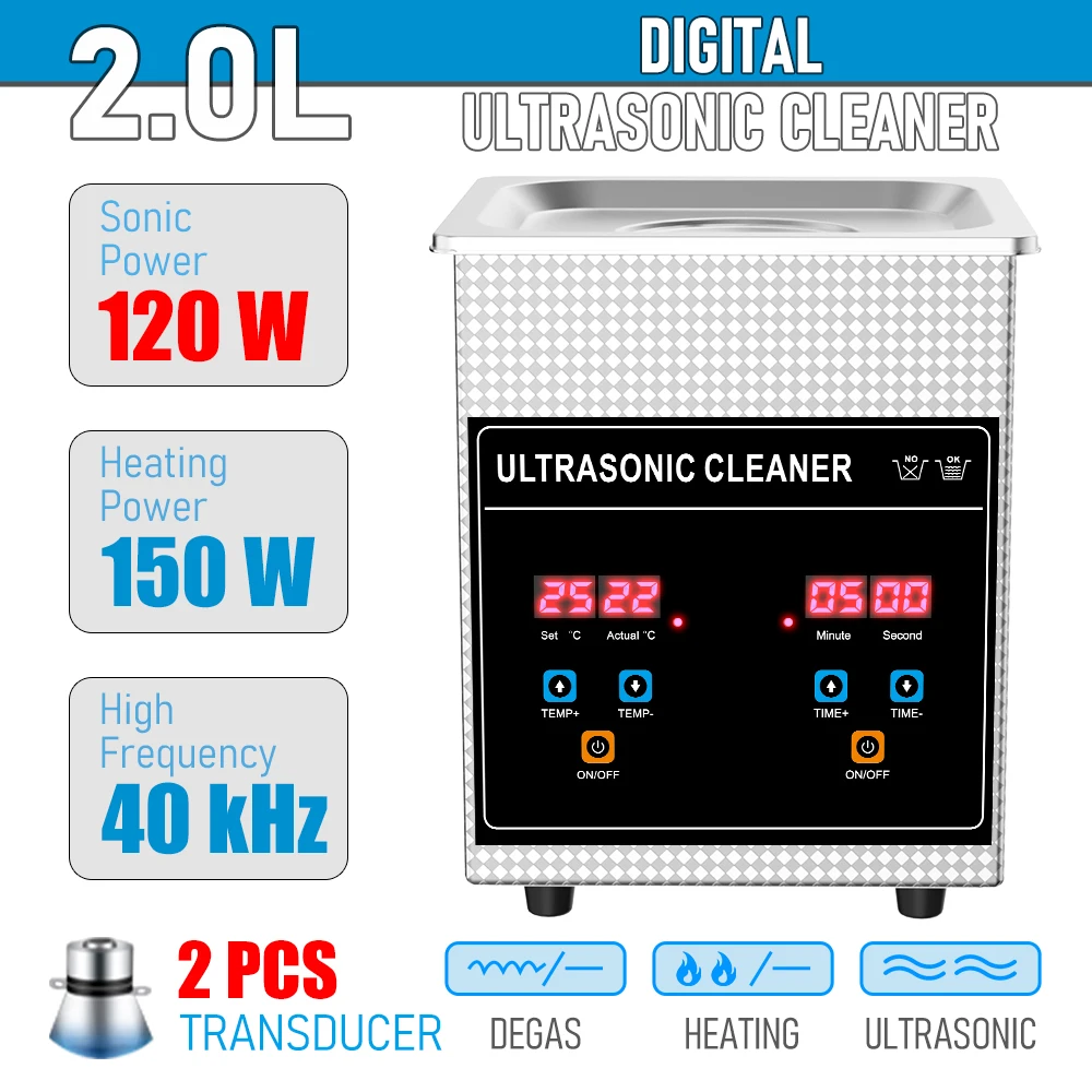 Ultrasonic Cleaner Bath 2L Plus 120W with Basket Heater Timer Digital Display Diswasher Ultrasound Home Appliances 220V EU Plug