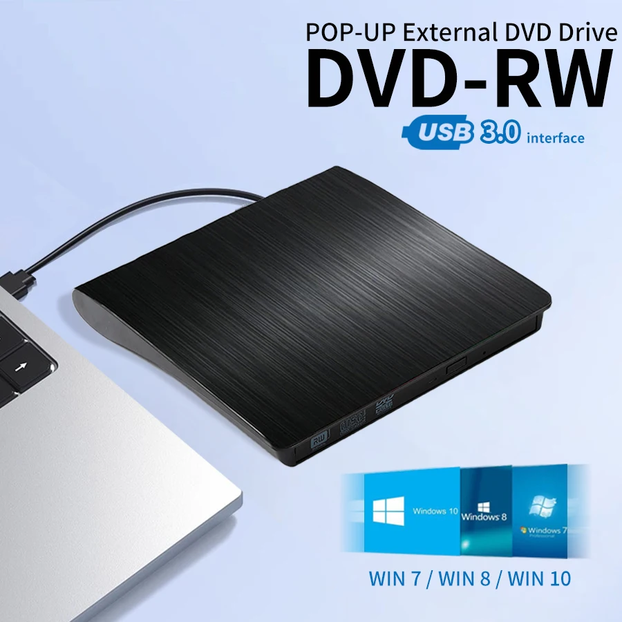 

External DVD Drive USB 3.0 CD Burner Portable CD +/-RW Drive DVD Player for ROM Rewriter Burner For Laptop Desktop PC Windows