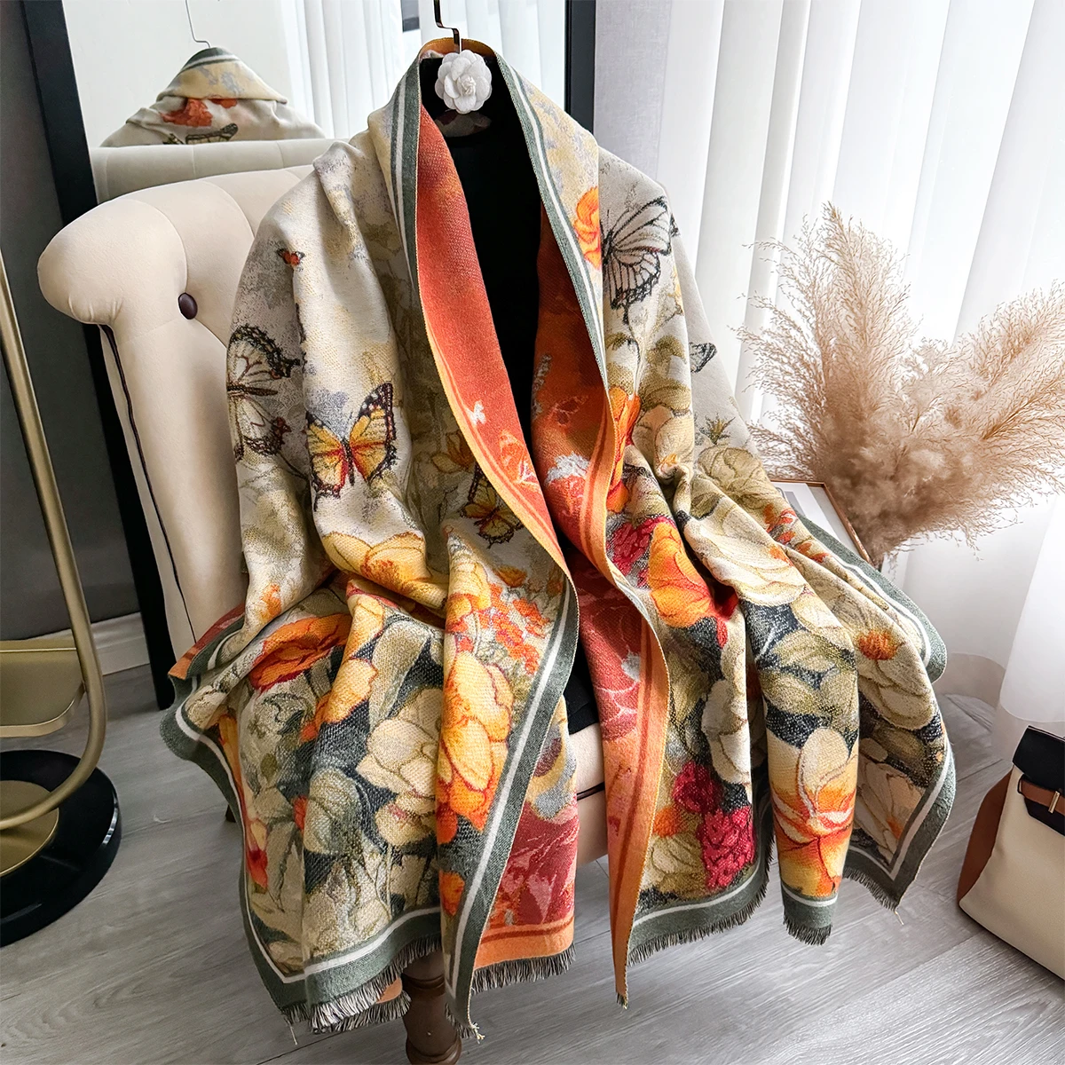 Luxury Warm Poncho Cashmere Winter Women Scarf Floral Jacquard Shawl Wraps Female Thick Pashmina Blanket Bufanda Travel Echarpe