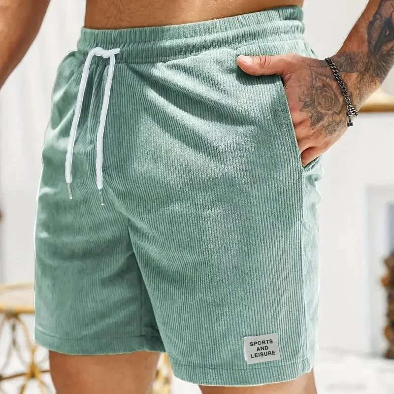 Sommer neue einfarbige Schnür-Jogging hose Cord einfache Viertels horts Herren Shorts Freizeit hose