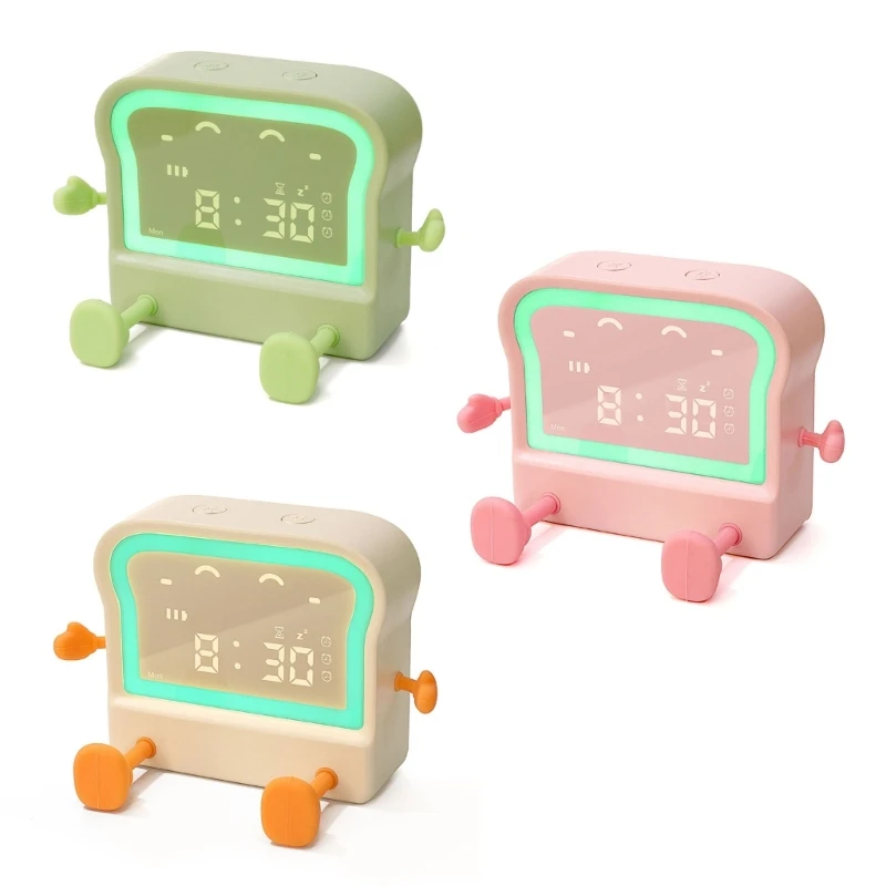 YYSD Toast Kids LED Digital Alarm Clock USB Chargeable Desk Clock with Night Light 3 Alarms for Sleep Training