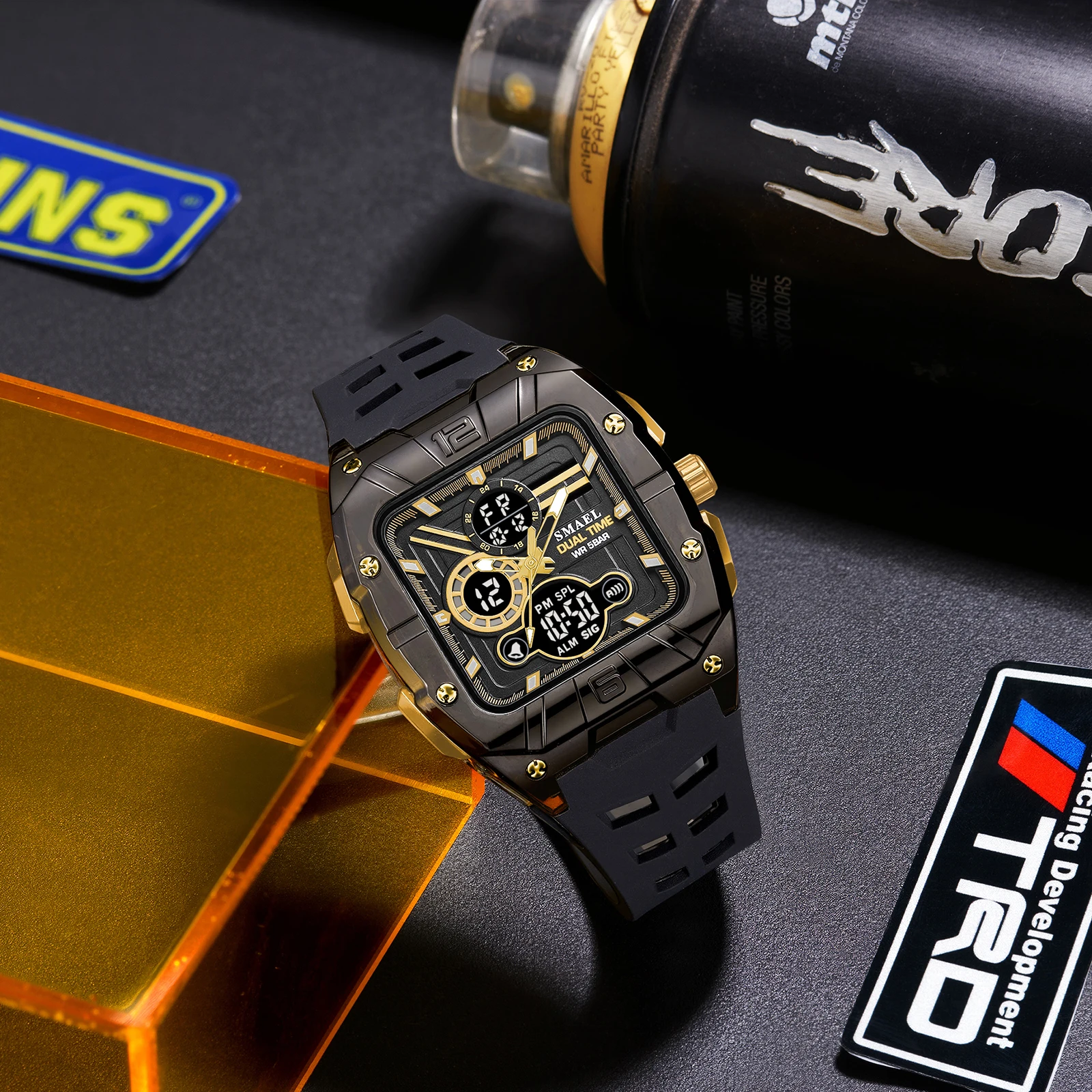 SMAEL 8135 Men's Analog Digital Dual Display Watch - 50M Waterproof LED Backlight Alarm Chronograph Stopwatch Shock Resistant