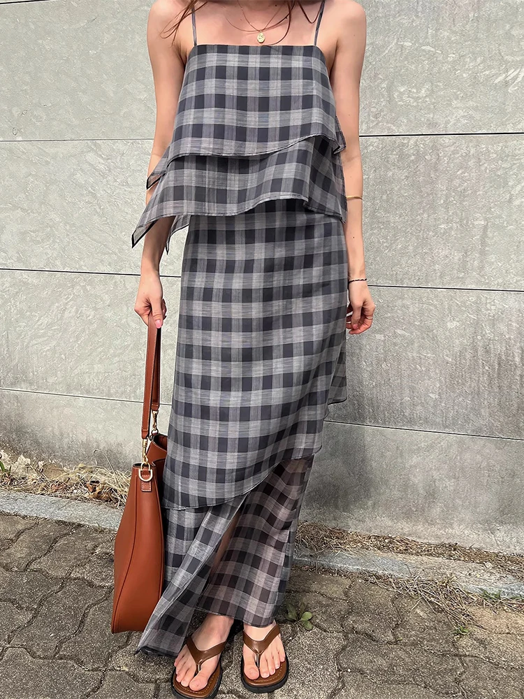 Ele Summer New Polka Dot Strapl Long Dr Donna Sle Layered Sense Splice Casual Vacanza Faion Svel Dr