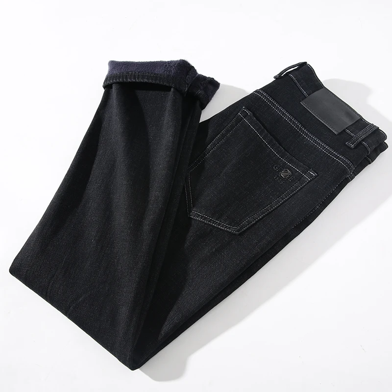 

Upade Version Thiened Fce Lined Men's Faionable Waed Straight Leg Jeans Winter New Arrival Long Pants