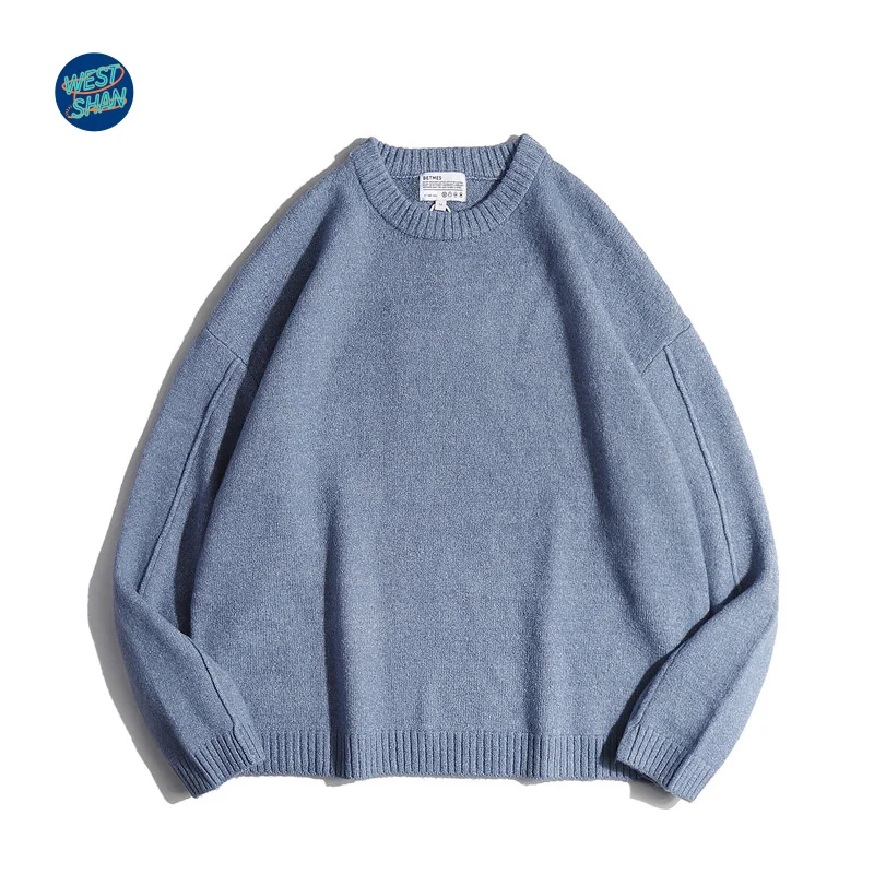 WESTSHAN Najwyższej Jakości Bluza Męska Vintage z Okrągłym Dekoltem w Rozmiarach EU i US, Casualowa Bluza z Długim Rękawem, Gładka Tekstura, Modny Pulower