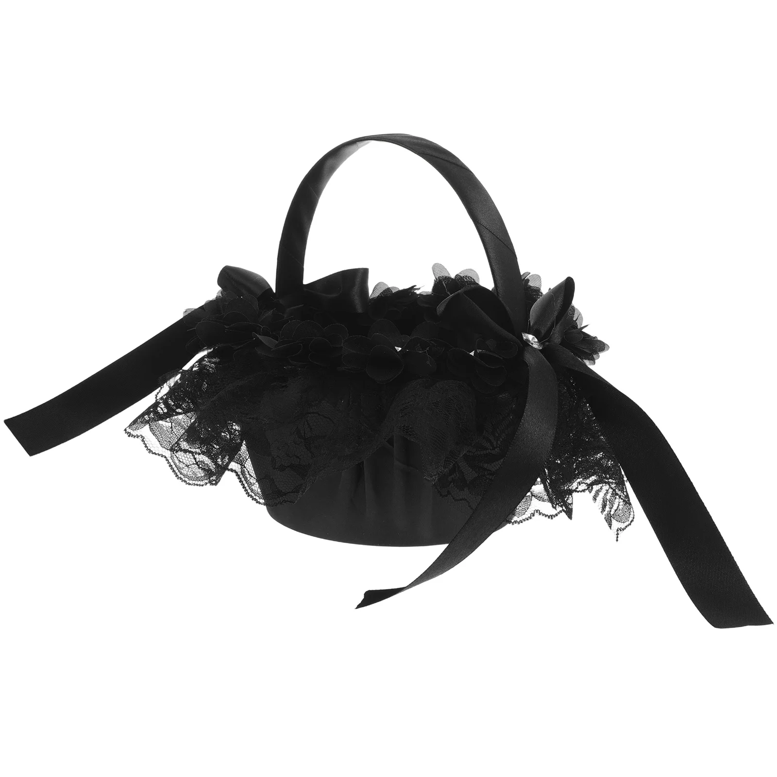 

Black Storage Basket with Handle Small Flower Basket Wedding Petal Holder Handheld Modern Floral Bridal Party Supplies
