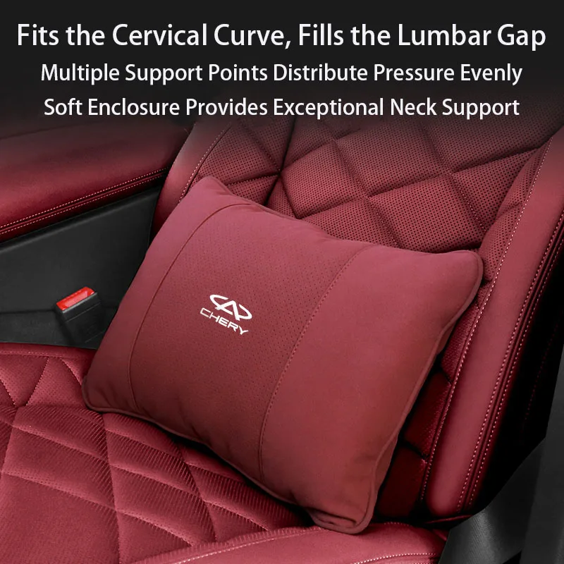 وسادة قطنية عالمية لمسند رأس السيارة شيري، من جلد الغزال والقطن، دعم مريح، قابل للتعديل، وسادة مريحة #4