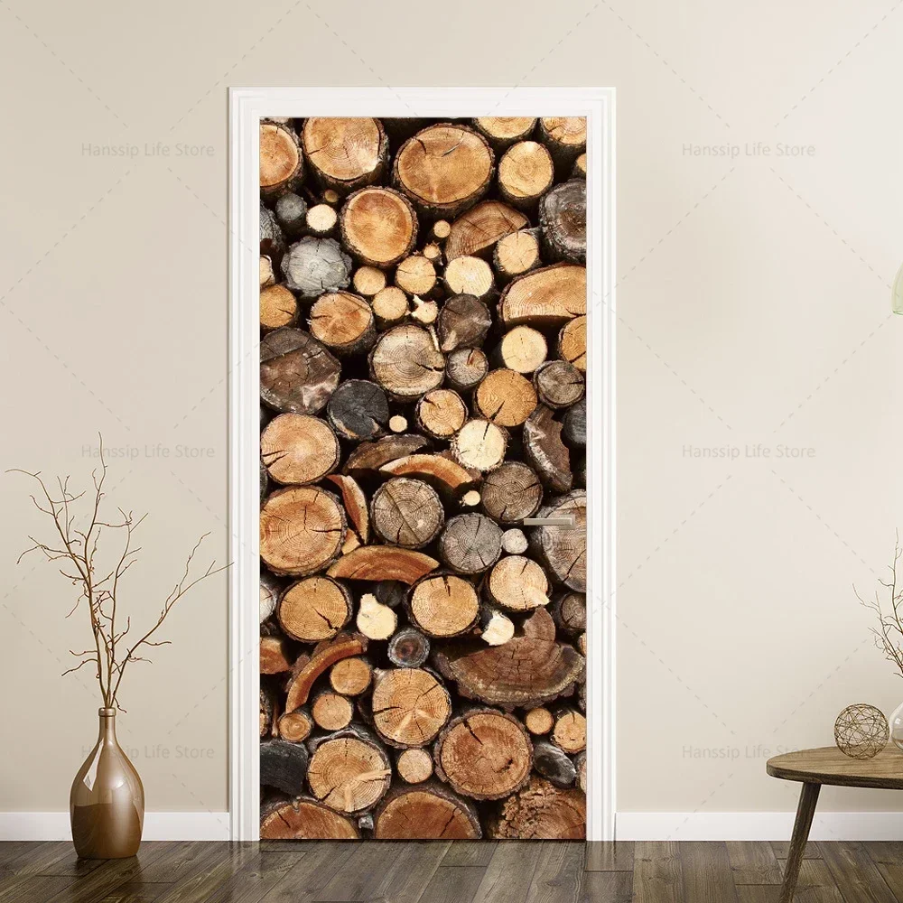 Retro Wood Design Printed Door Wrap Stickers Makeover Self-adhesive 3D Realistic Vintage Wooden Full Door Cover Decals Wallpaper