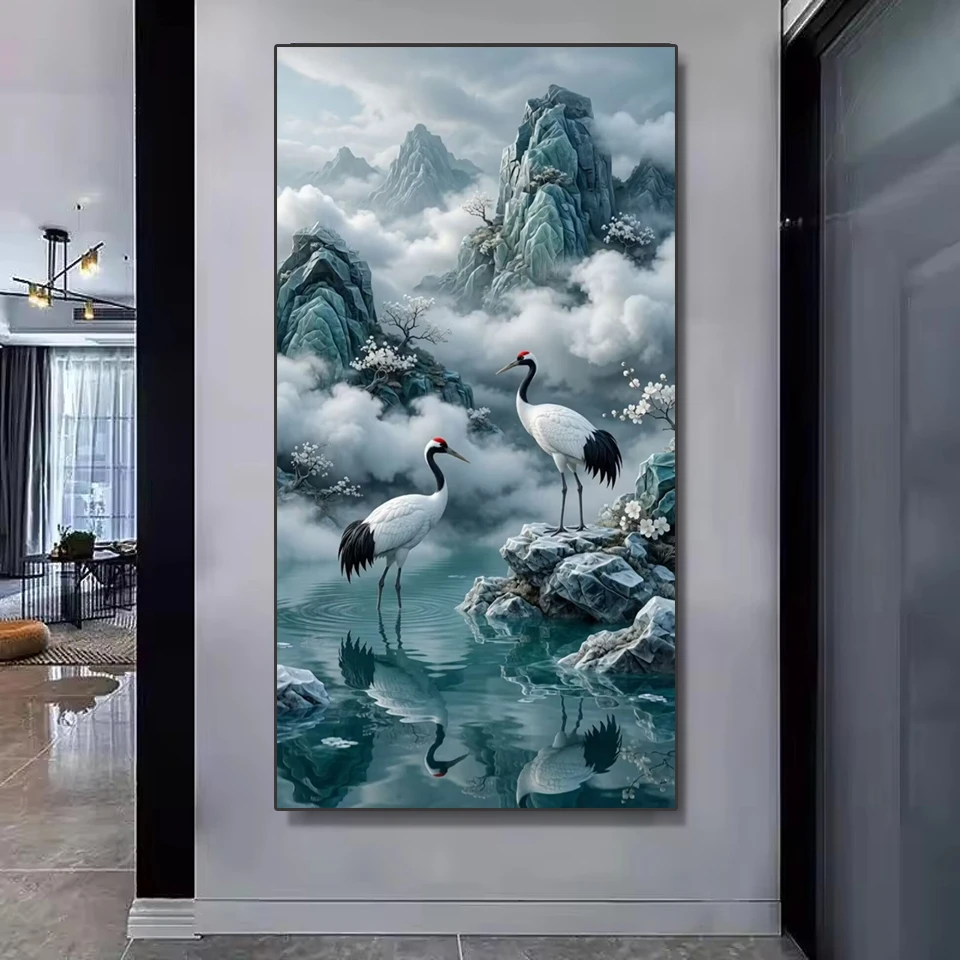 5D Diamond Painting Jewelry Cross Stitch Kit Red-crowned Cranes Mountain Landscape Full Diamond Art Embroidery Mosaic Home Decor