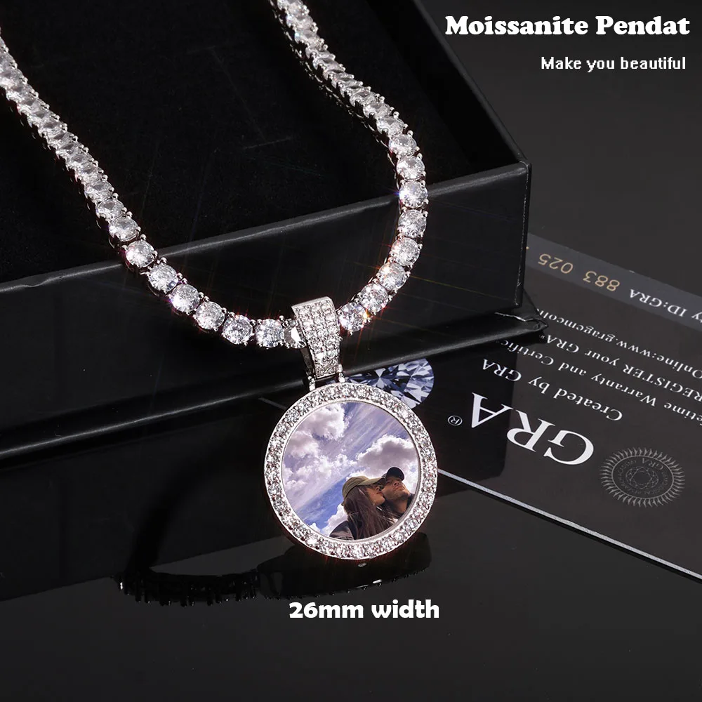 Custom Photo Moissanite Tennis Chain Necklace S925 Silver Round Picture Pendant Iced Out Hip Hop Jewelry Personalized Gifts