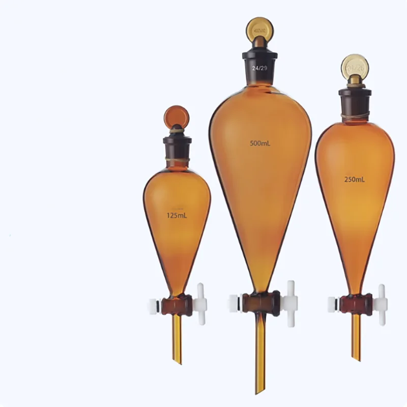 

Pear-shaped brown separatory funnel 60ml125ml150ml250ml500ml1000ml2000ml PTFE piston