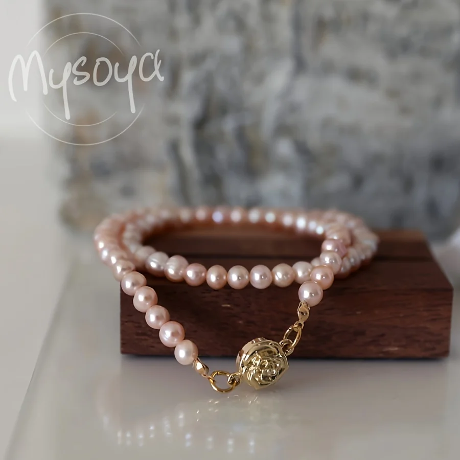 

Ожерелье Mysoya из розового пресноводного жемчуга с золотой застежкой в виде розы, жемчужины 7-8 мм, для нее/него, на дни рождения, свадьбы, День святого Валентина