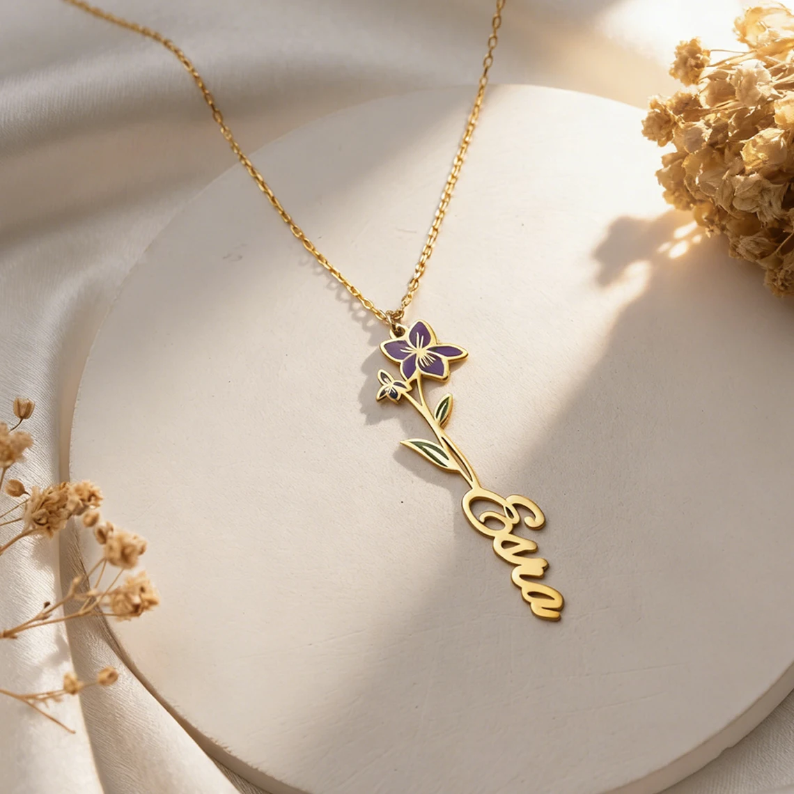 

Personalized Custom Colorful Flower Name Necklace for Women Girl Stainless Steel Customized Colored Floral Necklace Jewelry Gift