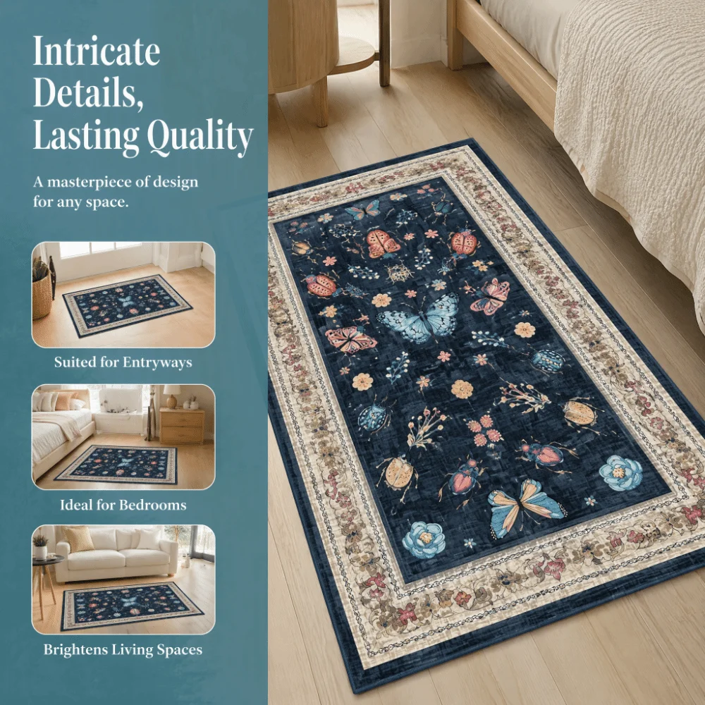 Durable Soft Flower Carpet Non-slip 40x60cm Floor Mat Absorbent Door Gasket for Living Room Tea Table Bedside