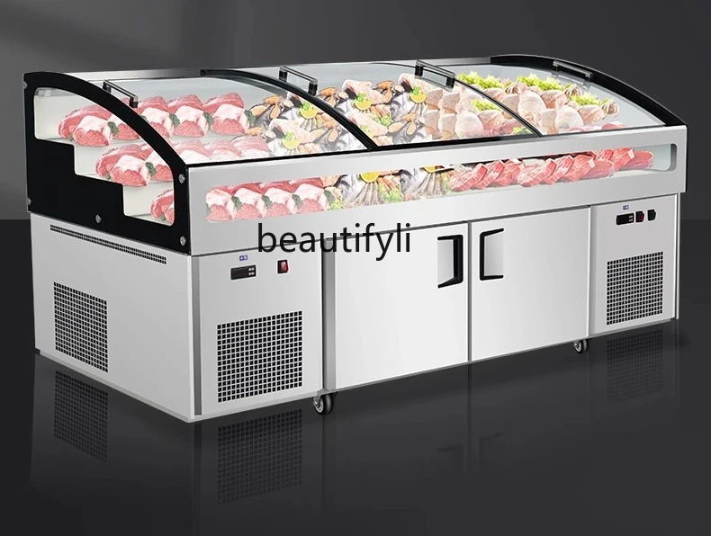 

Seafood Ice Display Cabinet Dual Temperature Refrigerated and Frozen Step Ice Cabinet Commercial Fresh Ice Display Cabinet