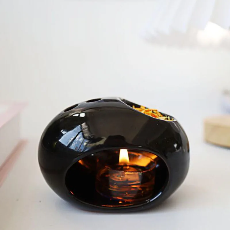 Ceramic Aroma Burner Black Color Essential Oil Furnance Candle Holder Fragrance Item for Indoor Smell Accessories Home Decor