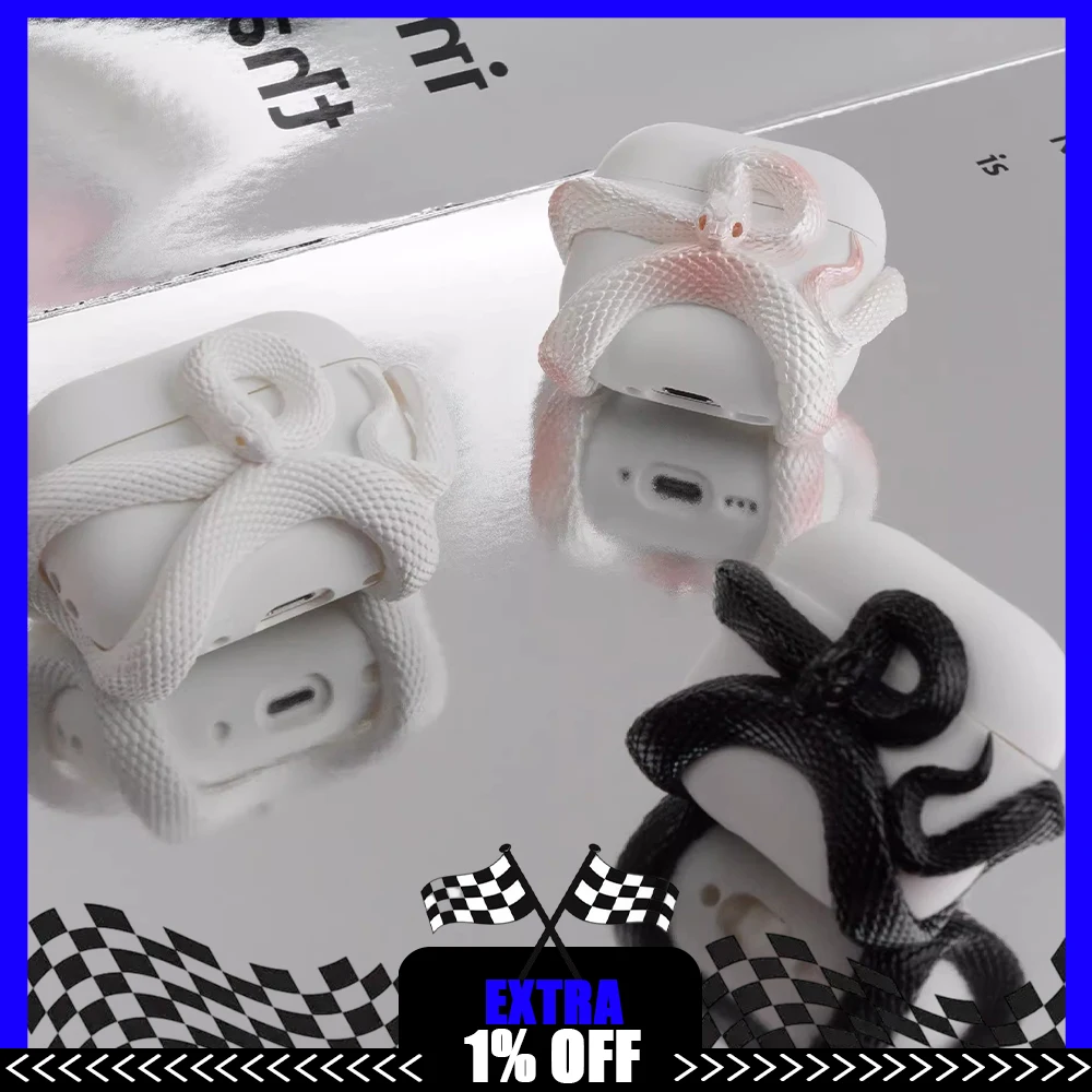 XKSU Snake Case Geometric Earphone Case For AirPods 4 PVC Material Earphone Protective Case Pc Accessories Gift