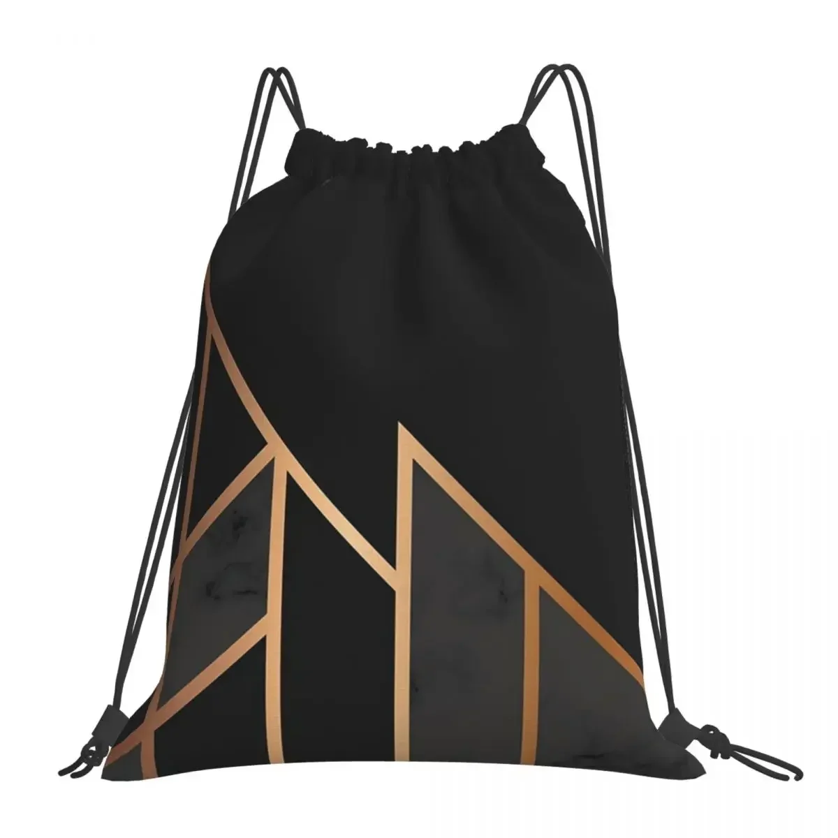 Black & Gold Backpacks Casual Portable Drawstring Bags Drawstring Bundle Pocket Sports Bag BookBag For Man Woman School