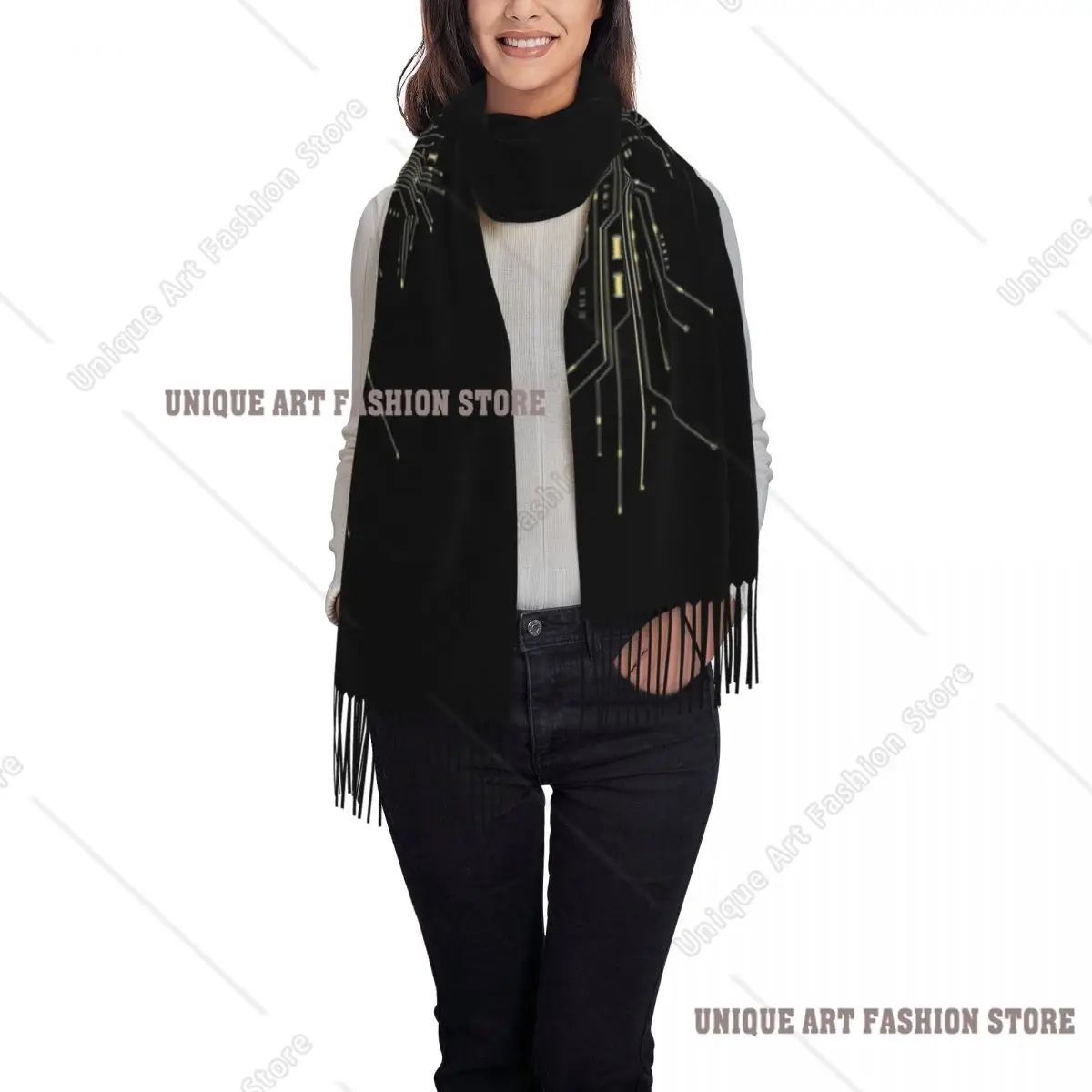 تكنولوجيا وحدة المعالجة المركزية المخصصة الطالب الذي يذاكر كثيرا رقاقة الكمبيوتر مبرمج لوحة دوائر كهربائية وشاح التفاف للنساء شتاء دافئ شرابة شال للجنسين الأوشحة