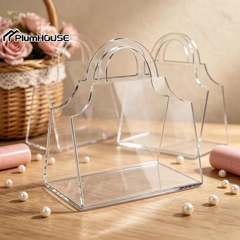 5pcs/set Acrylic Portable Transparent Jewelry Boxes Mini Handheld Gift Box Shop Biscuit Display Box