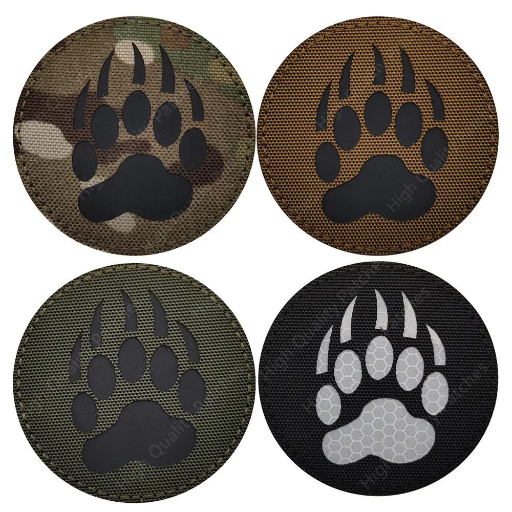 IR reflective Bear Paw Claw Tactical Patch Reflective Applique Attachment Fastener Hook & Loop Badge on Hat Bag Jackets and Gear