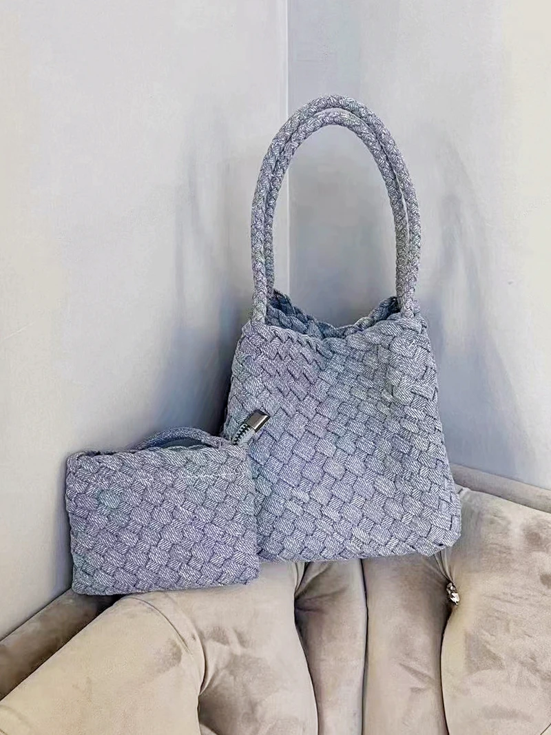

Engli Sle Denim Basket Bag Women's Handbag oulder Bag Buet ape Soft Handle Magnetic Bule Closure Casual Bag