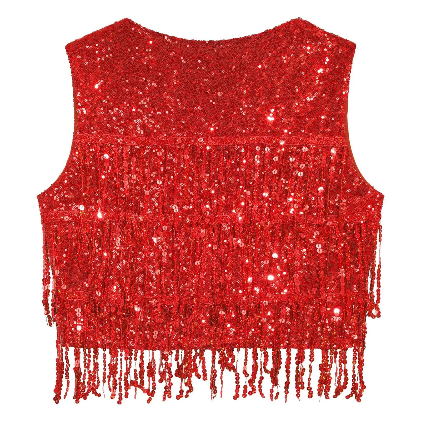 Gilet da ballo con paillettes lucide da donna nappa senza maniche gilet glitterato Allover con scollo a V canotte per Club Dancing Music Festival