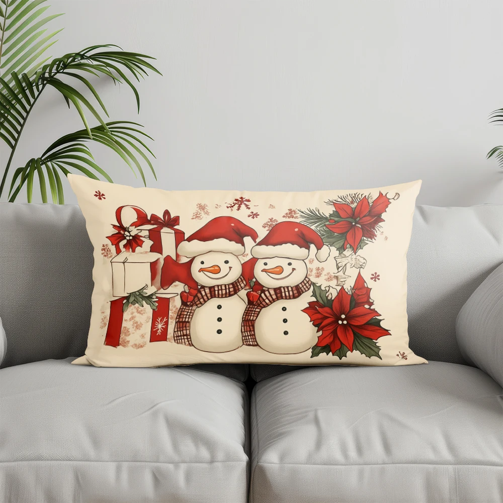 ديكور المنزل رجل الثلج والهدايا وسادة عيد الميلاد مناسبة للأريكة غرفة نوم غطاء وسادة السيارة وسادة الظهر المستطيلة #2