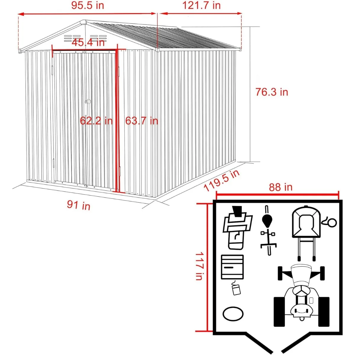 8x10 FT Metal Storage Shed, Outdoor Storage Shed Kit with Lockable Doors, Garden Furniture Tools Storage House with Vents