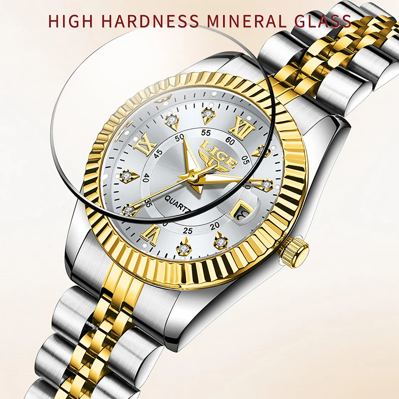 LIGE 2026 TOP Fashion Elegant Women's Watches Waterproof Calendar Ladies clock Luxury Steel Strap Watch for Women relogio+BOX