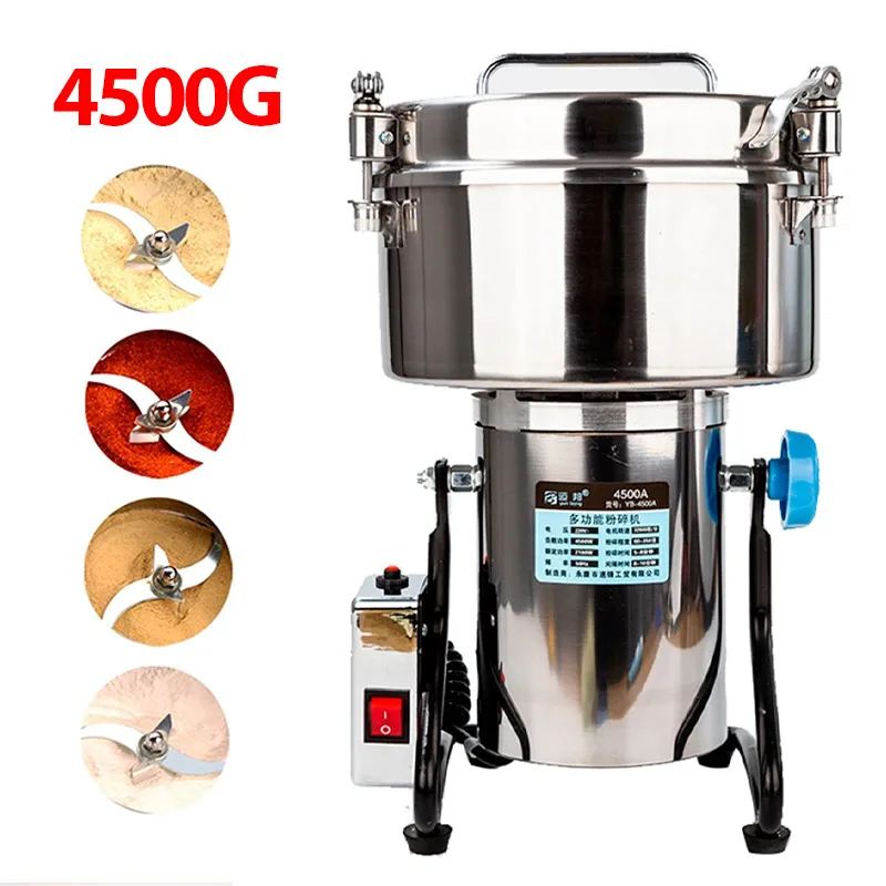 4500G Coffee Grinder Machine Grains Spices Medicinal Herbs Dry Food Crusher Stainless Steel Powder Crusher High Speed Grinder