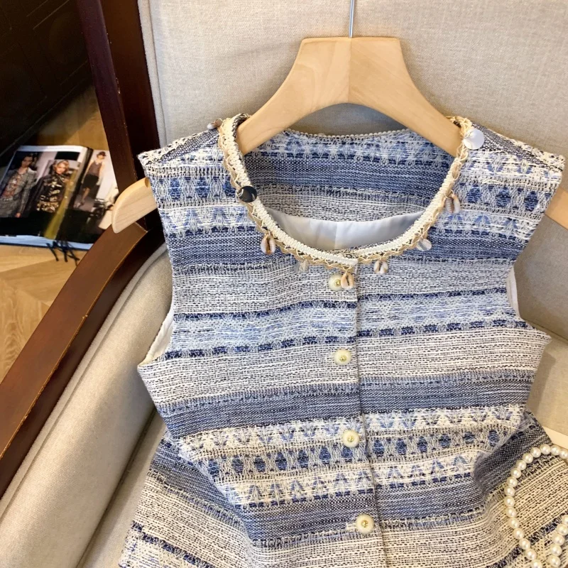 Camisola vintage coletes femininos topos 2025 outono sem mangas único breasted elegante chique moda malhas jumpers colete