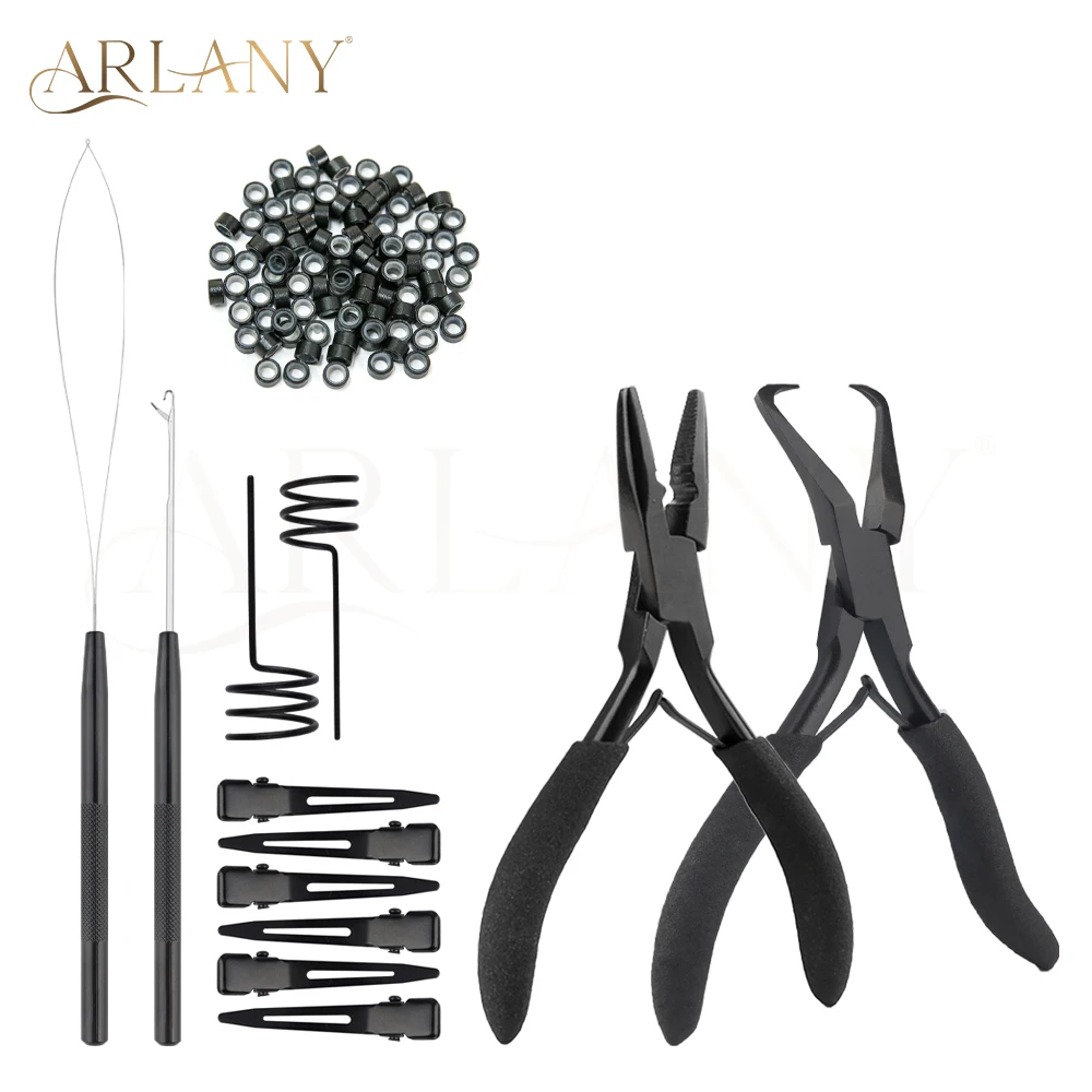 

ARLANY Microlink Pliers Kit 200Pcs Silicone Micro Rings Beads Hair Extension Closer and Removal Pliers Hair Extension Loop
