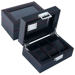 High Quality Fashion Style 3/5/6/10/12 Slot Carbon Fiber Pattern Display Jewelry Storage Case Box Watch