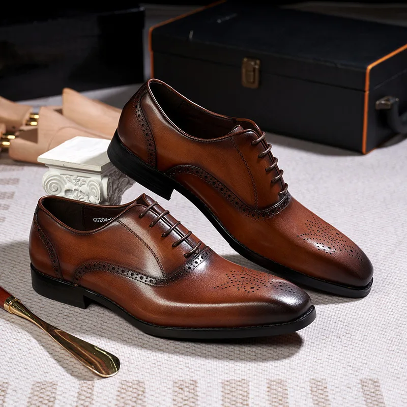 Leather Men's Business High-end Classic Oxford Toe Layer Cowhide Breathable Formal Dress Office Gentlemen's Shoes Leather Suede
